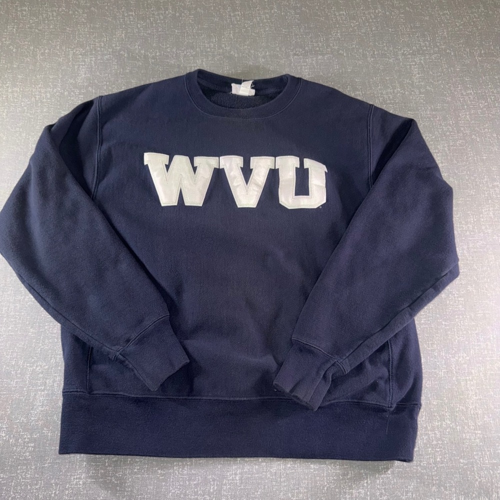 Champion Reverse Weave WVU West Virginia University Navy Blue Sweatshirt Large - Picture 2 of 9